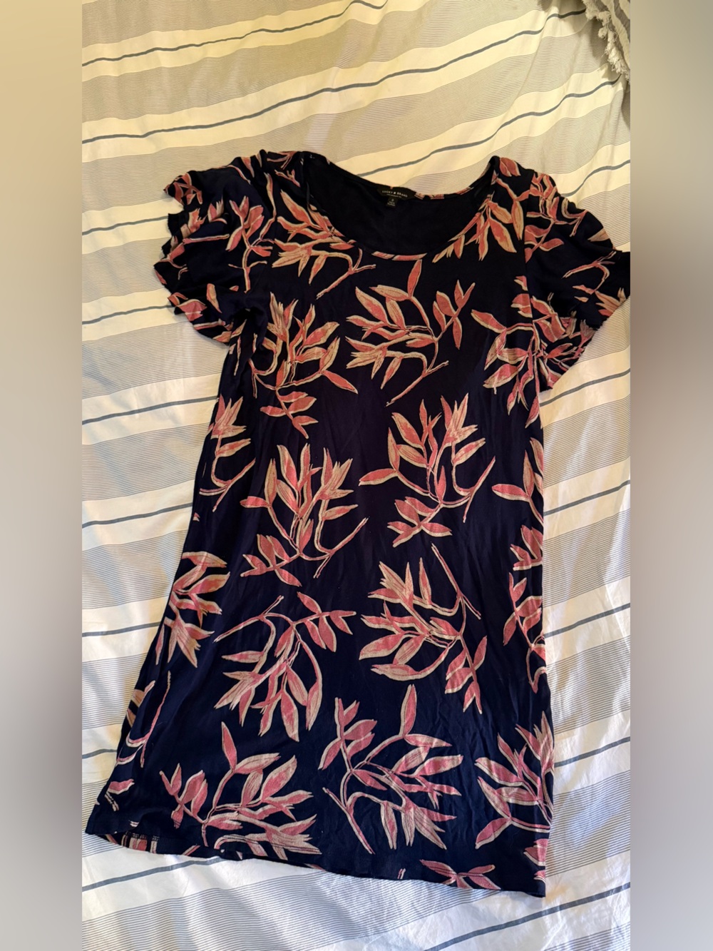 Lucky Brand Navy Dress with Pink Leaf Print